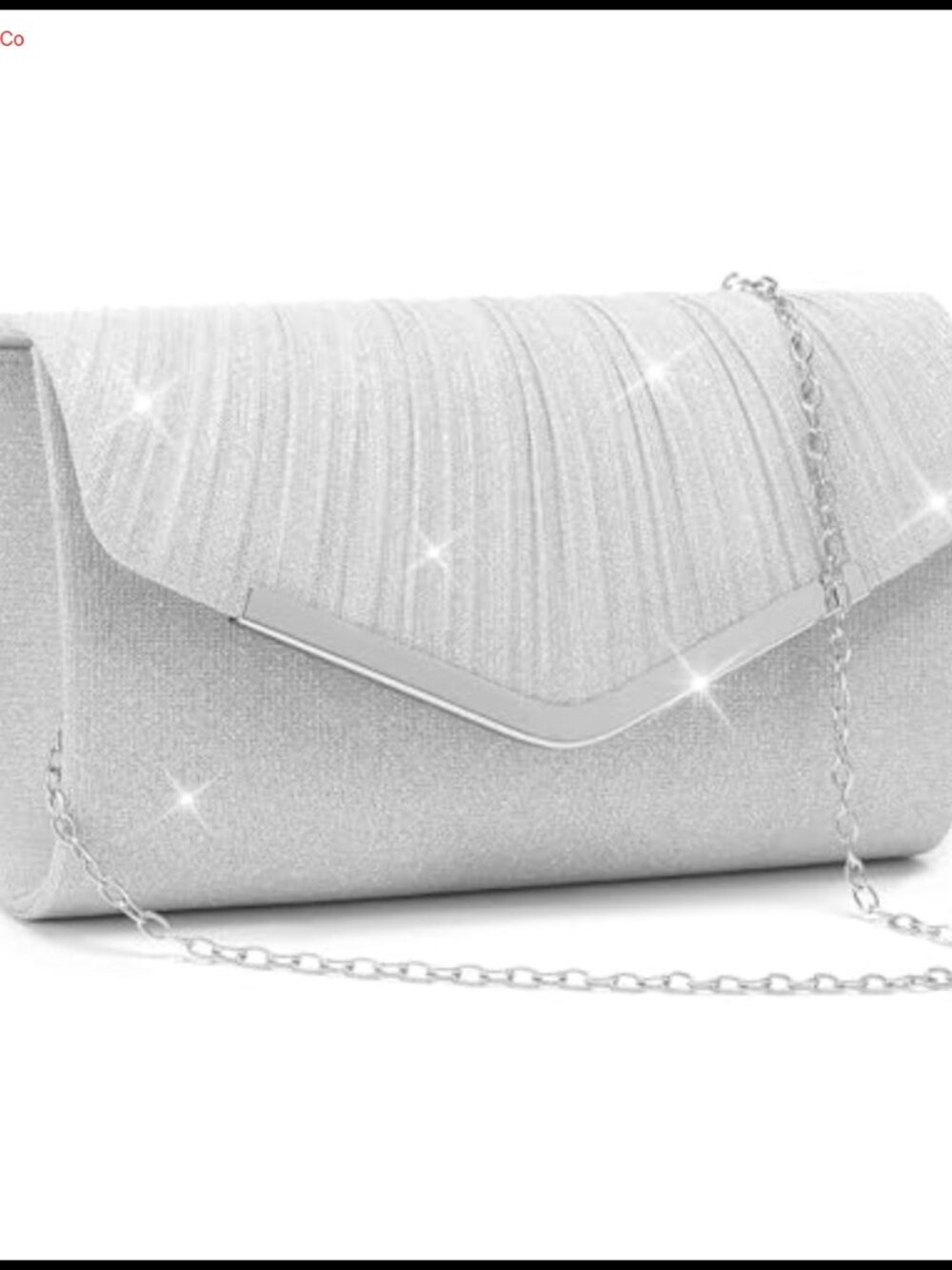 Pleated Metallic Clutch Evening Bag with Crystal Accent, Detachable Chain